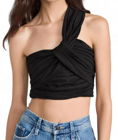 A.l.c Apollo One-shoulder Linen Blend Crop Top In Black
