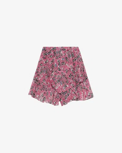 Isabel Marant Étoile Jocadia Abstract-print Ruffled Shorts In Raspberry-black