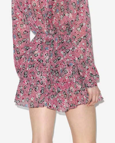 Isabel Marant Étoile Jocadia Abstract-print Ruffled Shorts In Raspberry-black