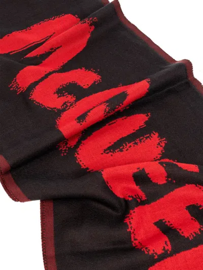 Shop Alexander Mcqueen Scarfs In Charcoal/red