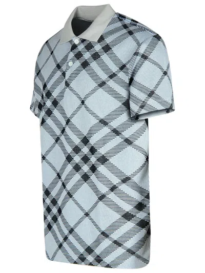 Shop Burberry 'check' Grey Cotton Blend Polo Shirt