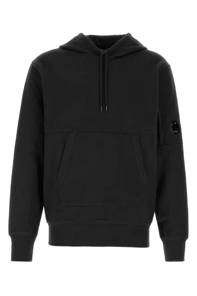 C.p. Company Men Sweatshirts Sweat Hooded In Diagonal Raised Fleece In Black