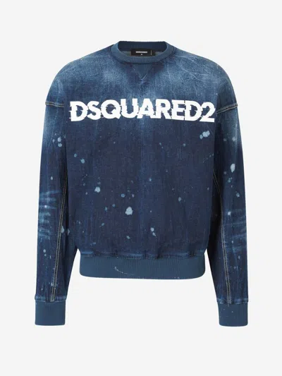 Shop Dsquared2 Denim Logo Sweatshirt In Logo Printed On The Front