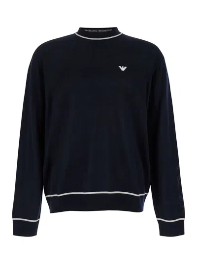 Shop Emporio Armani Wool Crewneck Sweater In Blue