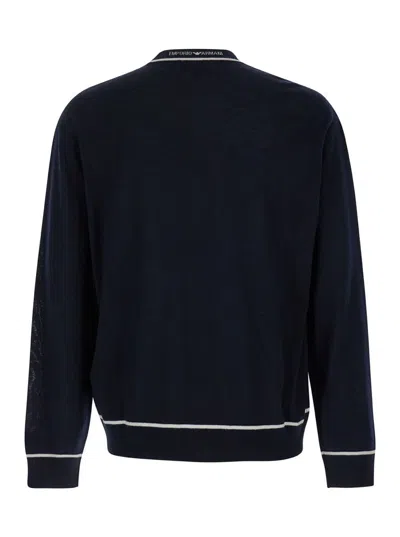 Shop Emporio Armani Wool Crewneck Sweater In Blue