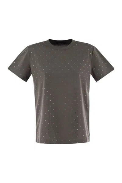 Fabiana Filippi Jersey T-shirt With All Over Embroidery In Grey