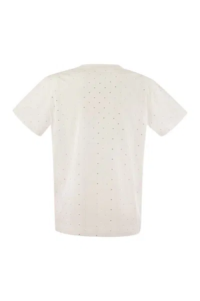 Shop Fabiana Filippi Jersey T-shirt With All Over Embroidery In White