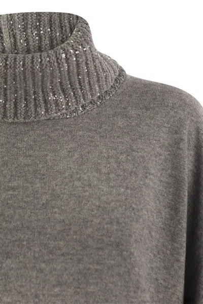 Shop Fabiana Filippi Turtleneck Sweater In Wool, Silk And Cashmere In Grey