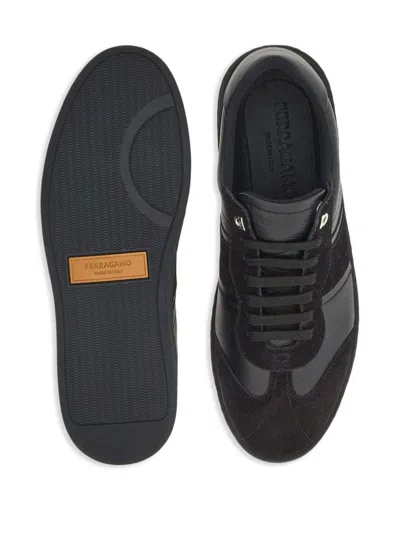 Shop Ferragamo Salvatore  Leather Sneakers In Black