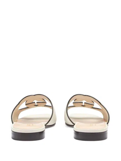 Gucci Logo-cut Out Leather Sandals In White