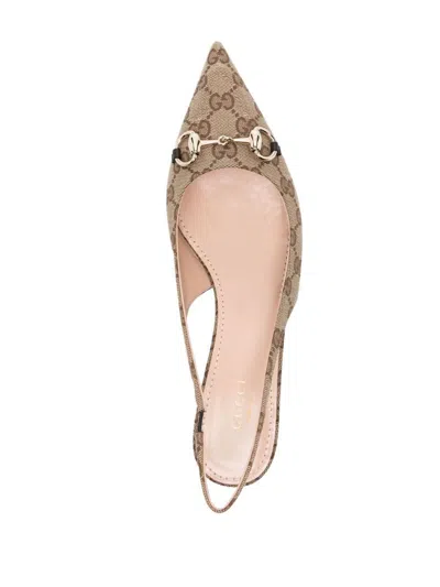 Shop Gucci Gg Motif Slingback Pumps In Beige