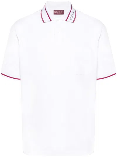 Shop Gucci Logo Cotton Polo Shirt In White