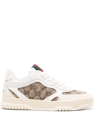 Shop Gucci Re-web Leather Sneakers In White