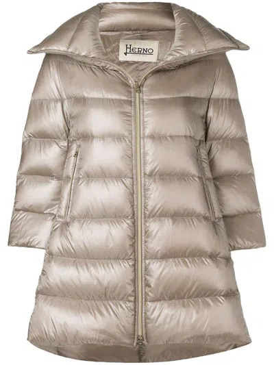 Herno Cleofe Beige Down Jacket With Front Zip Closure In Tech Fabric Woman In Brown