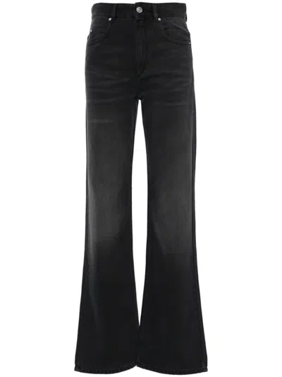 Isabel Marant Faded Bootcut Denim Jeans Whiskering Effect In Black