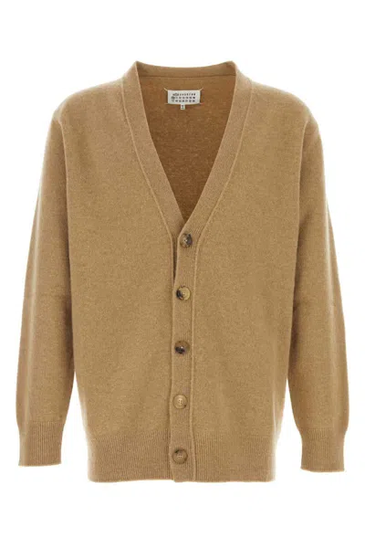 Maison Margiela Melange Cappuccino Wool Blend Cardigan In Brown