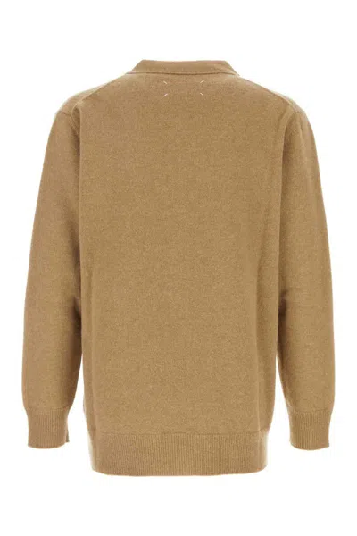 Maison Margiela Melange Cappuccino Wool Blend Cardigan In Brown