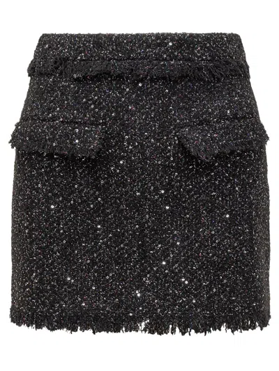 Shop Msgm Black Wool Blend Skirt