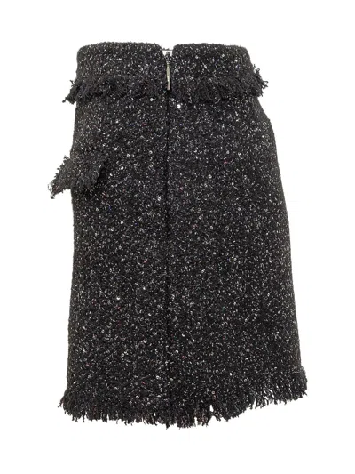 Msgm Black Mini-skirt With Multicolor Sequins In Fringed Fabric Woman In Black