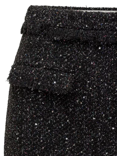 Msgm Black Mini-skirt With Multicolor Sequins In Fringed Fabric Woman In Black