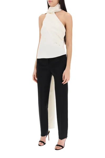 Shop Magda Butrym Silk Wrap Neck Top In Bianco