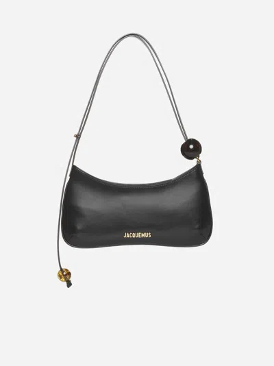 Jacquemus Le Bisou Perle Black Shoulder Bag With Logo Detail In Leather Woman In Black