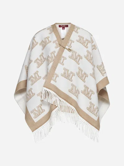 Shop Max Mara Frine Safety-pin Wool Poncho In Vanilla,beige