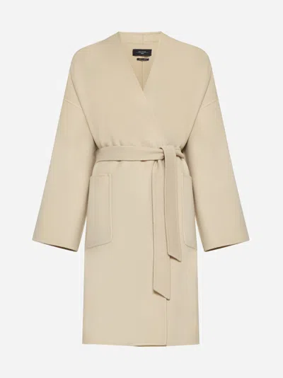 Shop Weekend Max Mara Eris Belted Wool Coat In Sand