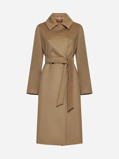 Shop Max Mara Bcollag Belted Wool Coat In Camel