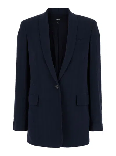 Theory Blue Single-breasted Jacket With Shawl Collar In Cady Woman In Blue