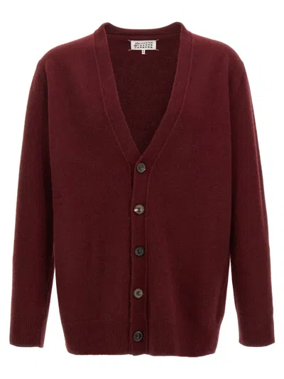 Maison Margiela Wool Cardigan With V-neck And Back Detail In Bordeaux