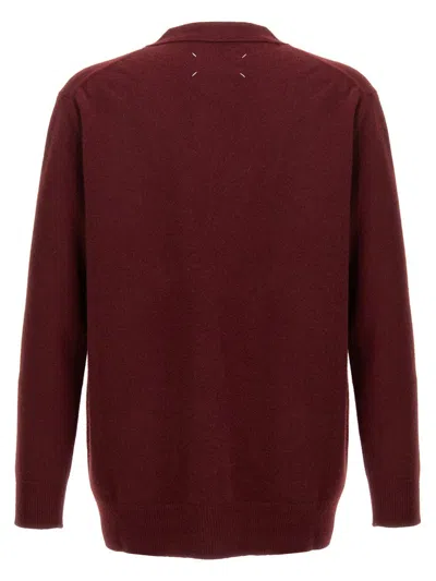 Maison Margiela Wool Cardigan With V-neck And Back Detail In Bordeaux