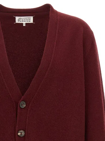 Maison Margiela Wool Cardigan With V-neck And Back Detail In Bordeaux