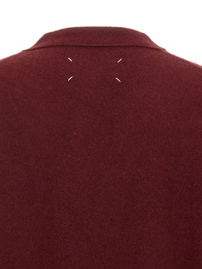 Maison Margiela Wool Cardigan With V-neck And Back Detail In Bordeaux