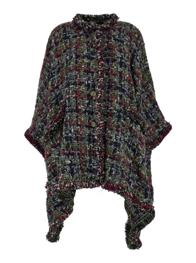 Shop Etro Multicolor Cape With Front Button Closure In Tweed Woman