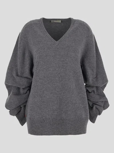 Tory Burch Gathered Sleeves Sweater In Grey