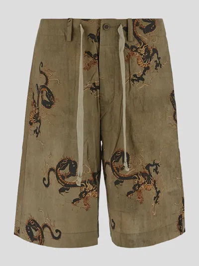 Uma Wang Pallor Cotton Bermuda Shorts In Tanblack