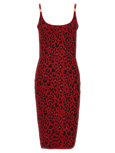 Shop Versace 'medusa' Animal Dress In Red