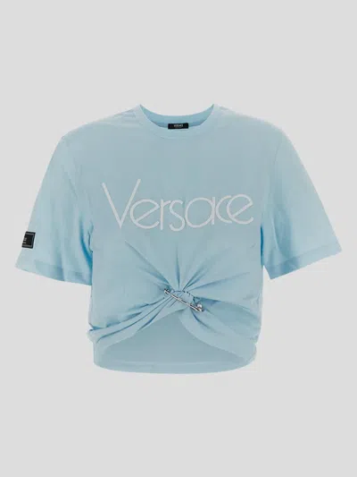 Shop Versace Cotton T-shirt In Palebluewhite