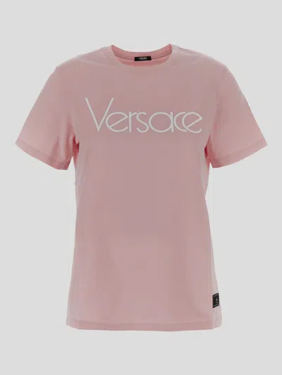 Shop Versace Cotton T-shirt In Palepinkwhite