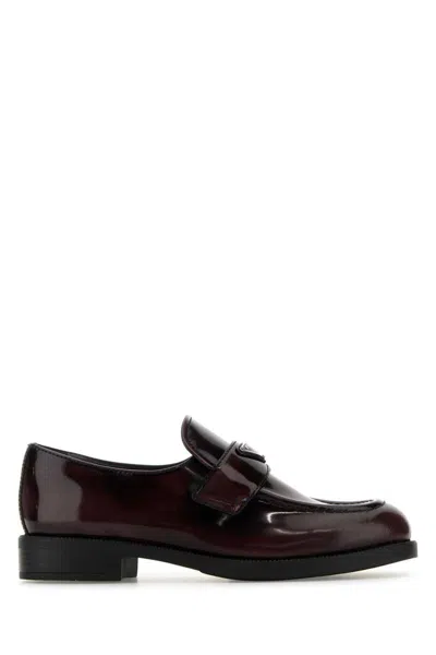 Prada Leather Logo Slip-on Loafers In Purple