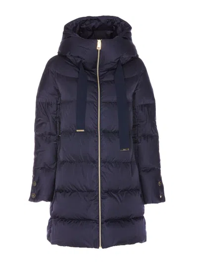 Herno A-shaped Puffer Coat With Hood And Drawstrings In Blue
