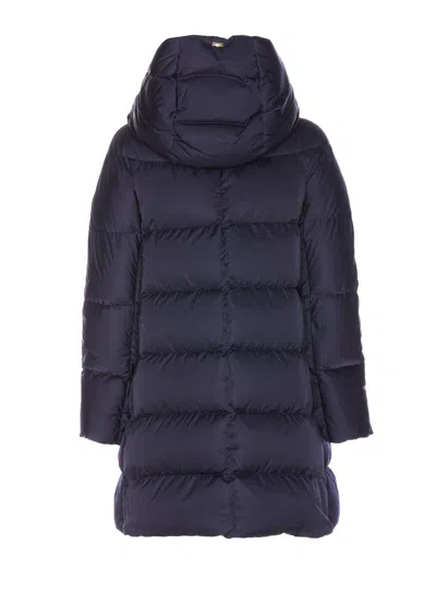 Herno A-shaped Puffer Coat With Hood And Drawstrings In Blue