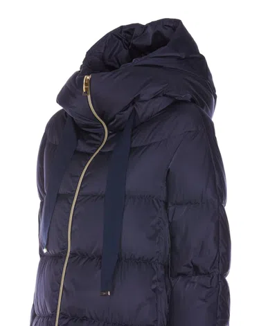 Herno A-shaped Puffer Coat With Hood And Drawstrings In Blue