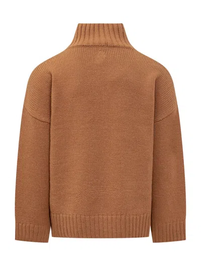 Jw Anderson J. W. Anderson Wool Blend Sweater With Leather Pocket Detail In Brown
