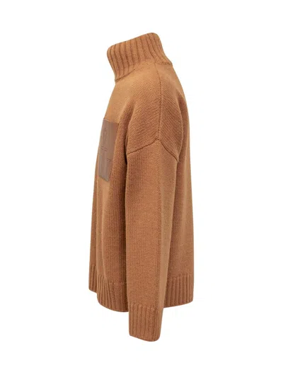 Jw Anderson J. W. Anderson Wool Blend Sweater With Leather Pocket Detail In Brown