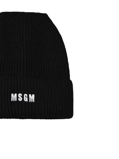 Msgm Black Wool Blend Beanie In Black
