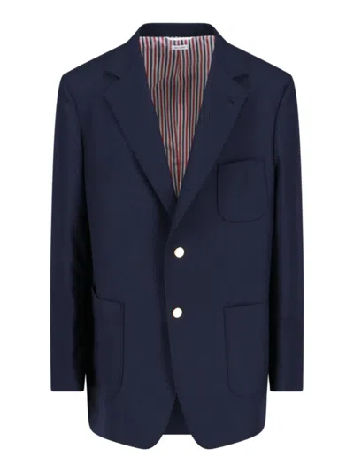 Thom Browne Blue Virgin Single-breasted Blazer - Blue In Blue