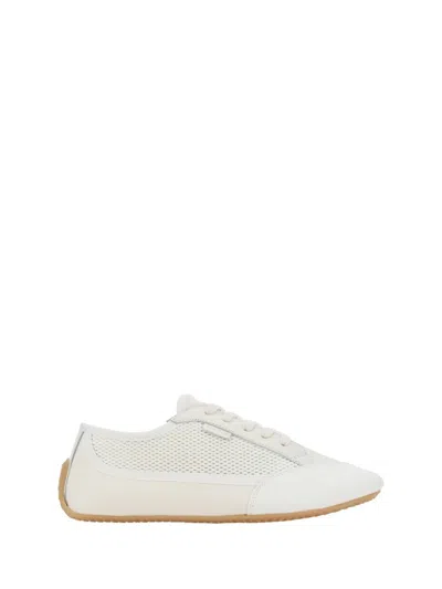 The Row Bonnie Suede Mesh Sneakers In Ivory/white