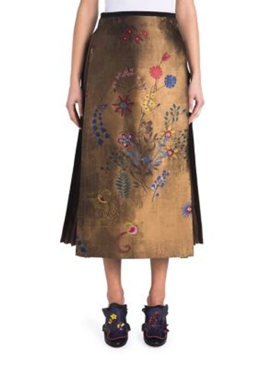 Fendi Botanical Wallpaper-print A-line Midi Skirt, Gold/multi In Botanical Print